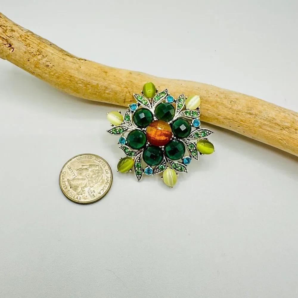 Vintage Flower Beaded Crystal Brooch
